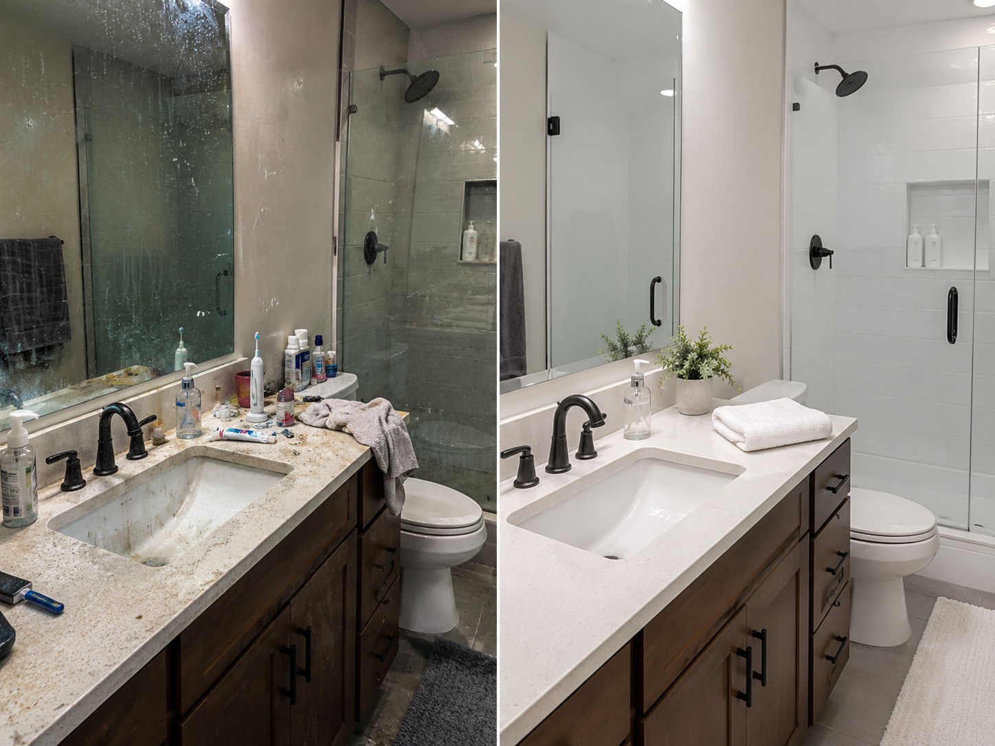 Before and after bathroom cleaning