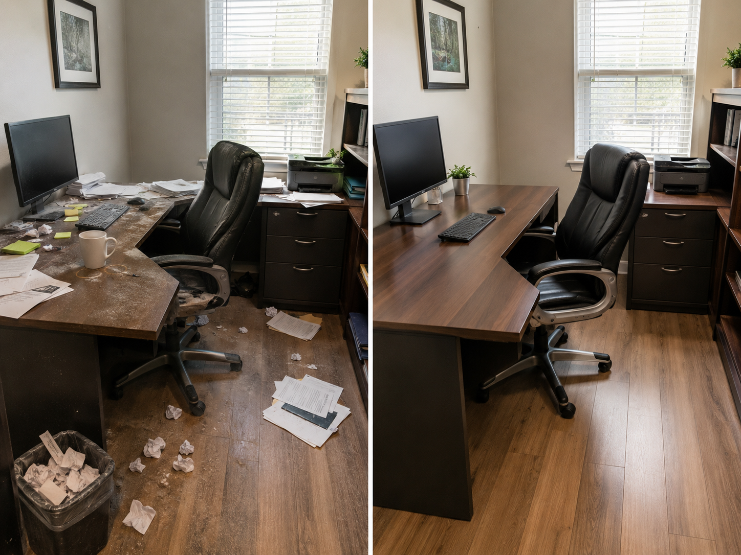 Before and after small office cleaning